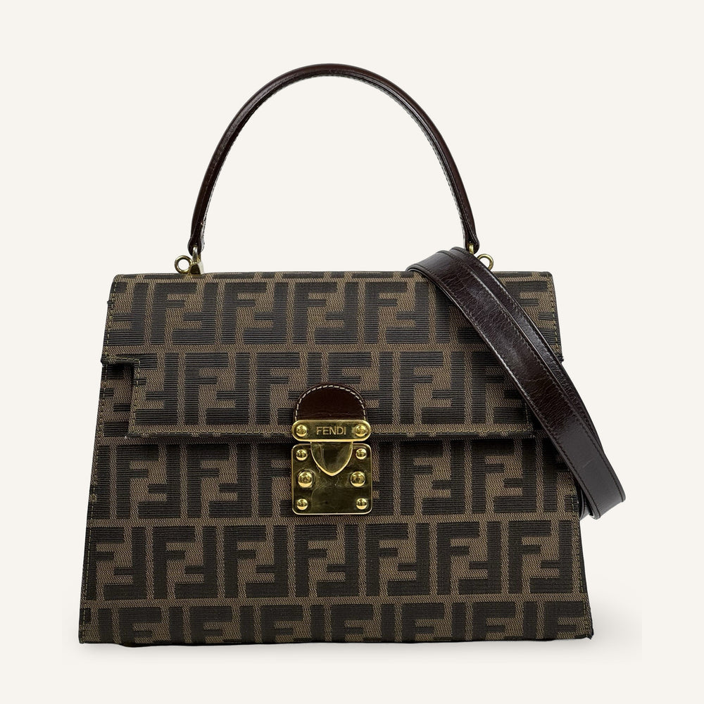 Fendi Zucca Top Handle Bag — Brown
