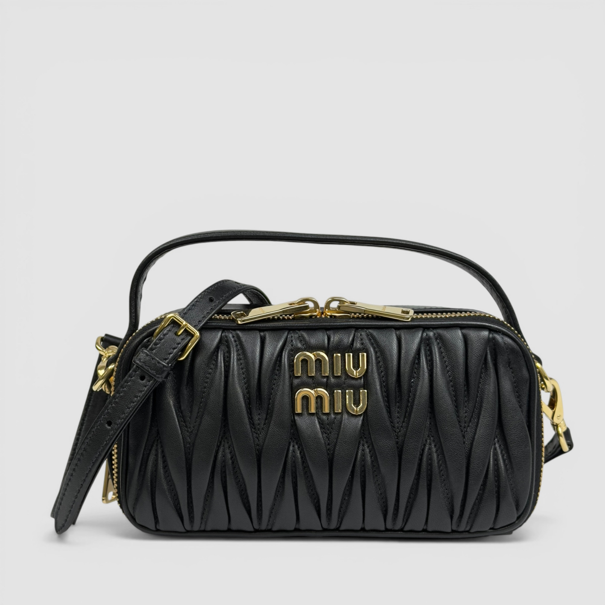 Miu Miu Matelassé Top-Handle Bag — Black