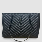 Saint Laurent Chevron Leather Shopper — Black