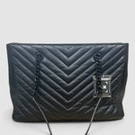 Saint Laurent Chevron Leather Shopper — Black