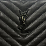 Saint Laurent Chevron Leather Shopper — Black