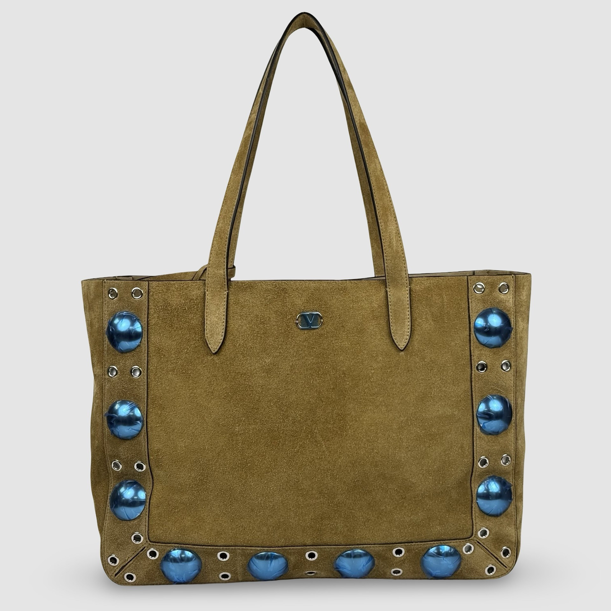 Valentino Garavani Nellcôte Medium Suede Tote — Khaki