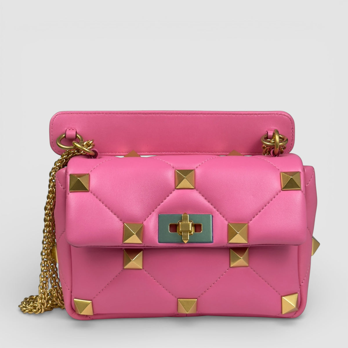 Valentino Roman Stud Medium Leather Bag — Bubble Pink